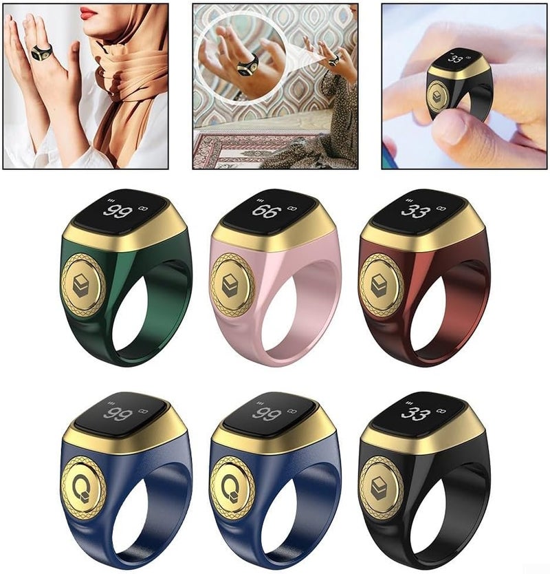 TreasureCave IQibla Smart Zikr Ring, Smart Ring Counter Waterproof Digital Counter & Vibration Reminder, Unisex Azan Alarm Clock Finger Counter for Muslims(18mm Curry Color) - Image 3